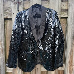 Amazon Essentials Shimmering Black Sequin Blazer